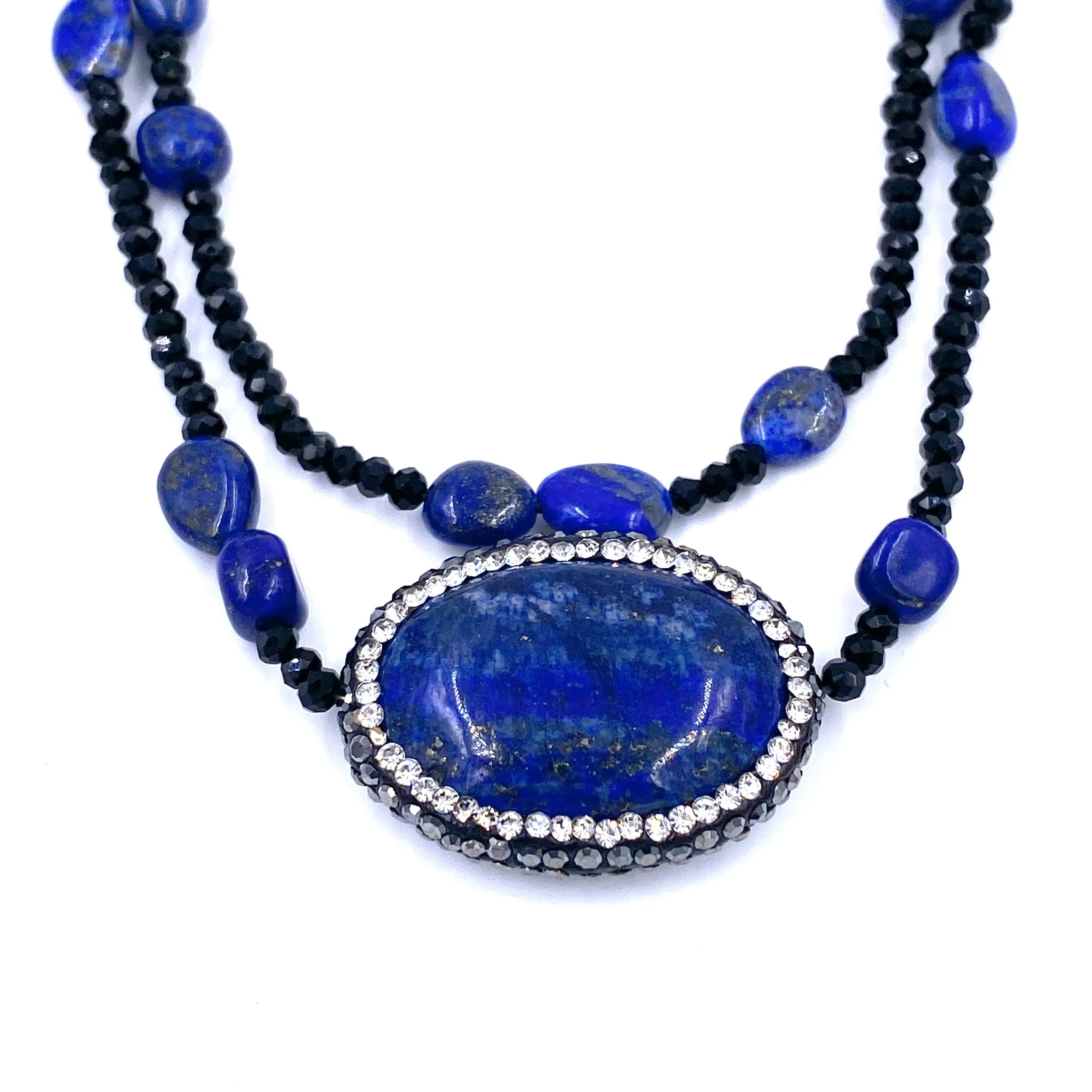 Ashley Gold Long Lapis And CZ Necklace