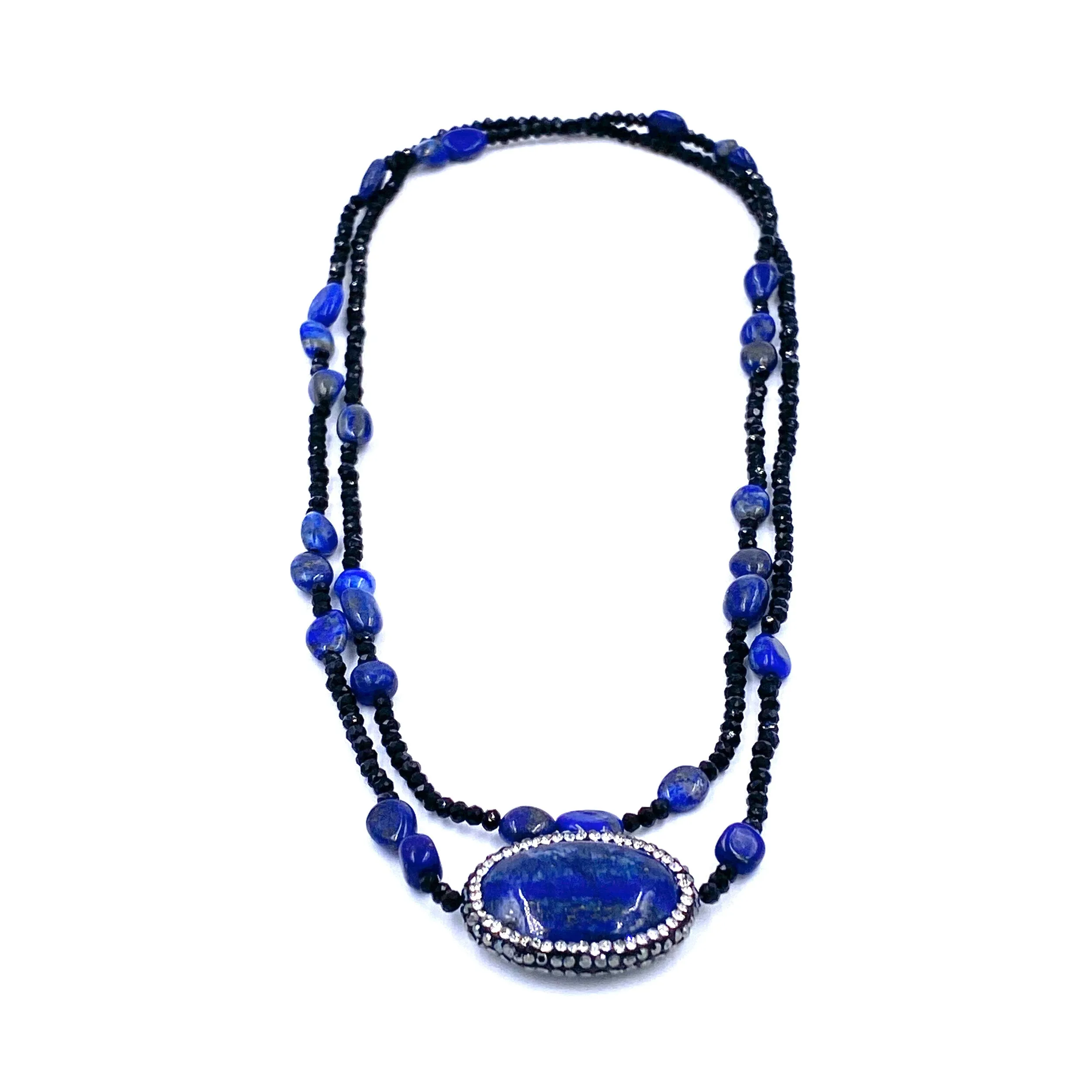 Ashley Gold Long Lapis And CZ Necklace