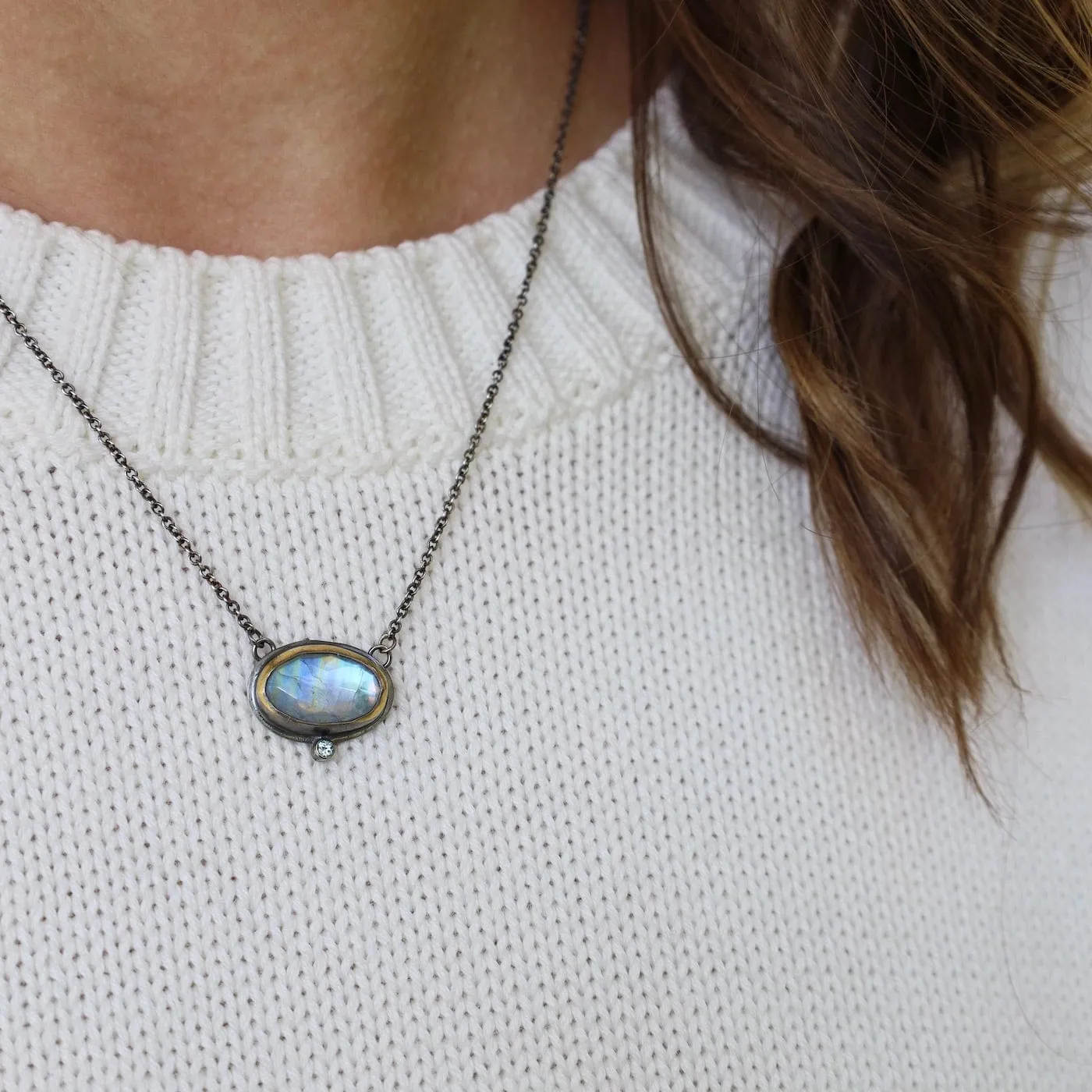Crescent Rim Necklace with Moonstone