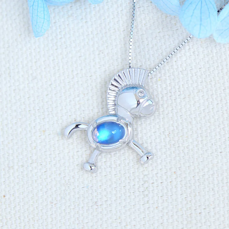 Cute Womens Sterling Silver Moonstone Pendant Necklace Birthstone Necklace For Women