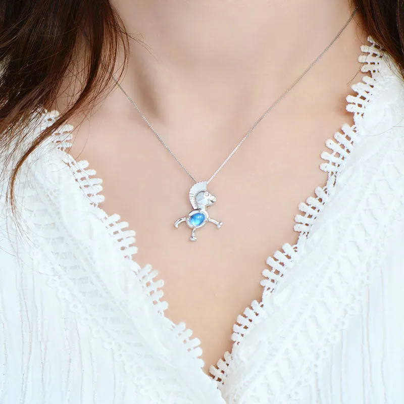 Cute Womens Sterling Silver Moonstone Pendant Necklace Birthstone Necklace For Women