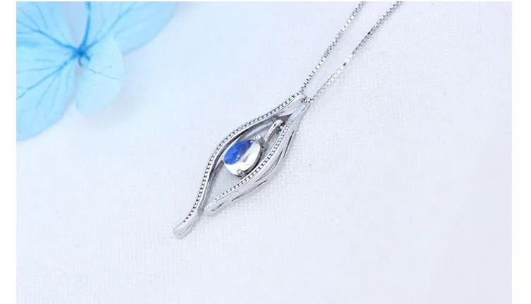 Elegant Ladies Blue Moonstone Sterling Silver Pendant Necklace For Women
