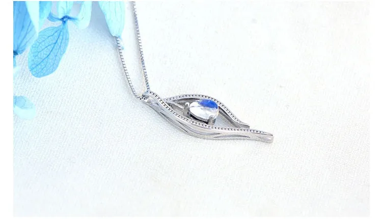 Elegant Ladies Blue Moonstone Sterling Silver Pendant Necklace For Women