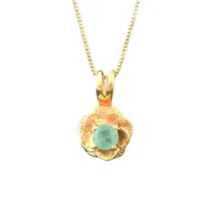 Emerald Vintage Flower Pendant, Gold Rose Necklace, Natural Emerald Pendant