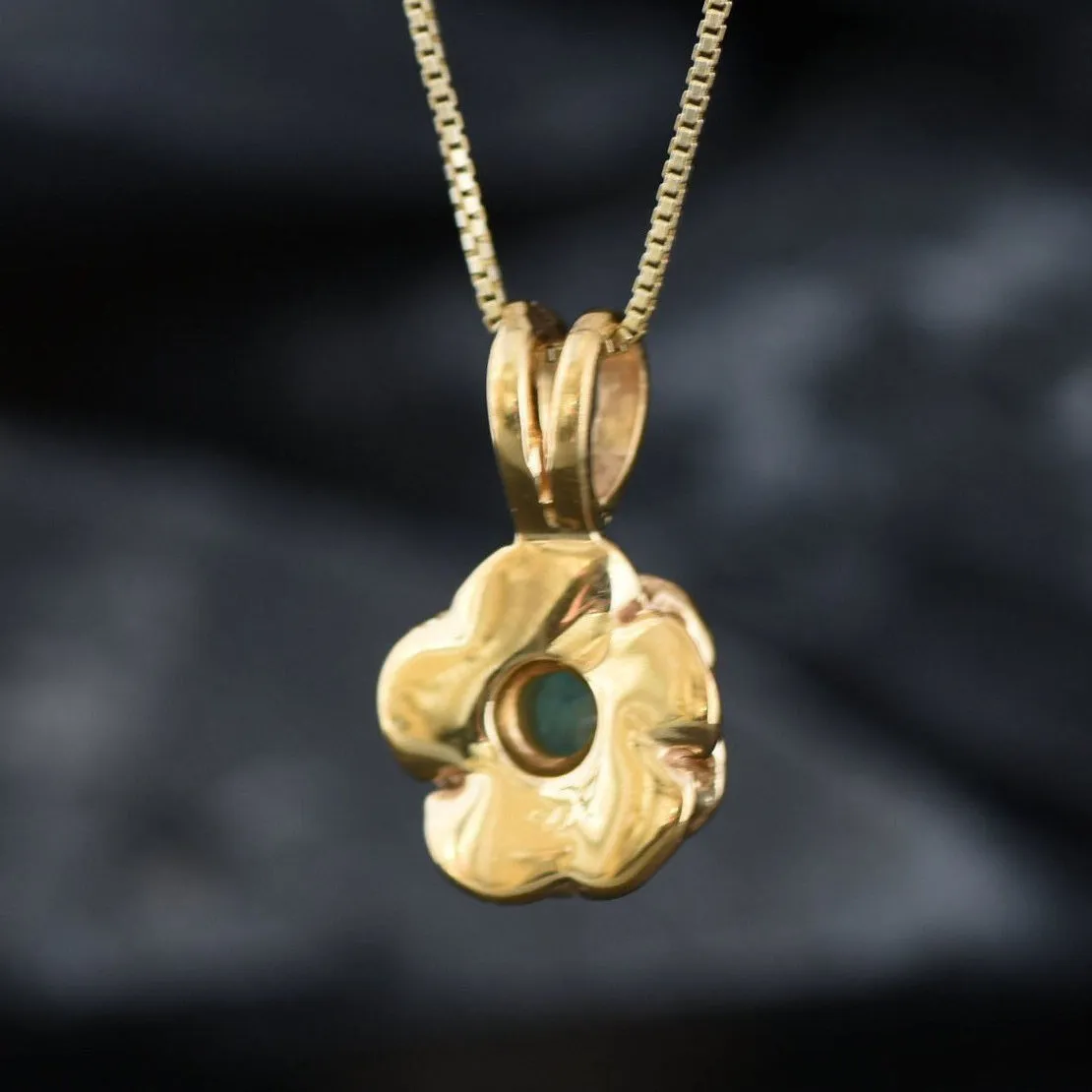 Emerald Vintage Flower Pendant, Gold Rose Necklace, Natural Emerald Pendant