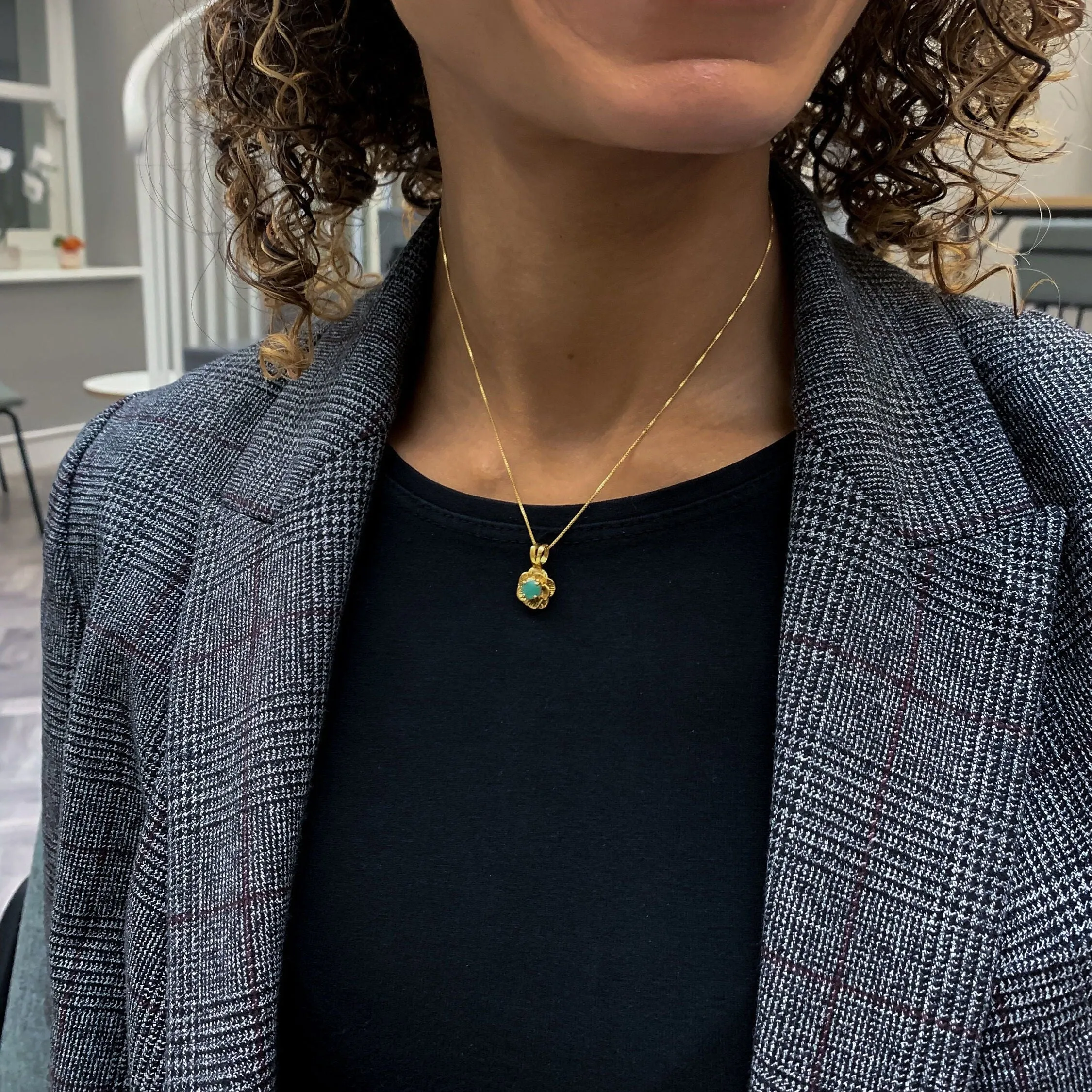 Emerald Vintage Flower Pendant, Gold Rose Necklace, Natural Emerald Pendant
