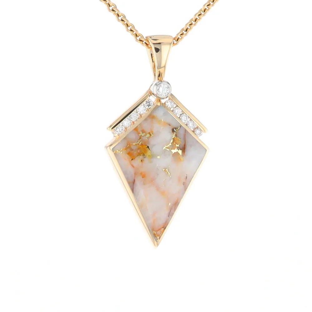 Gold Quartz Kite Shape Inlaid Pendant with 0.19ctw Diamonds (G2)