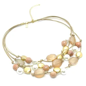 Moonstone, Matte Peach Crystal And Pearl Torsade With Matte Gold Bead