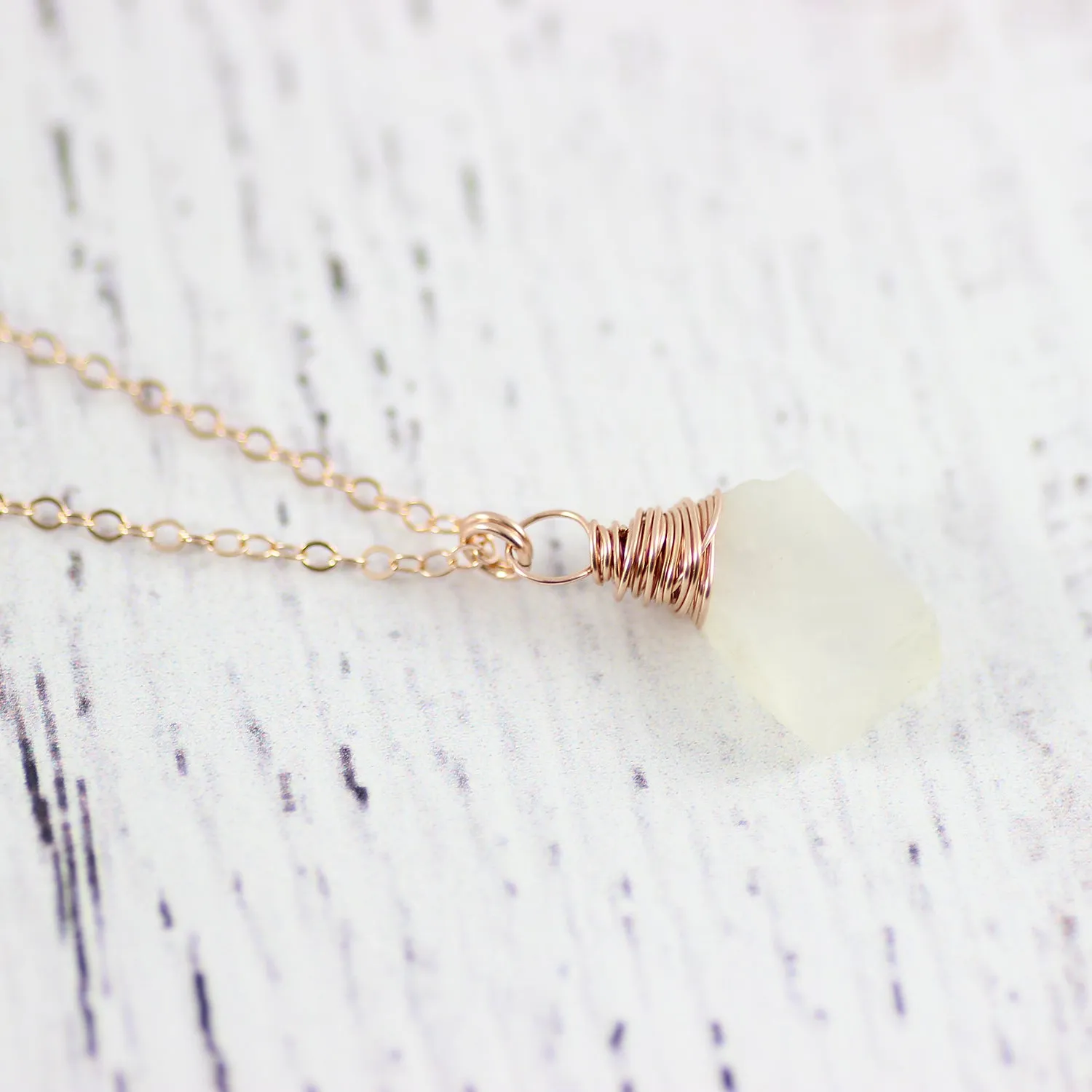 Raw Rainbow Moonstone Rose Gold Stone Necklace