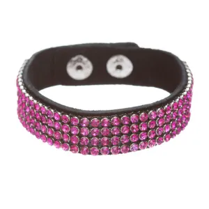 Simple Liner Sparkle Crystal Rhinestone Faux Leather Wrap Fashion Bracelet Pink